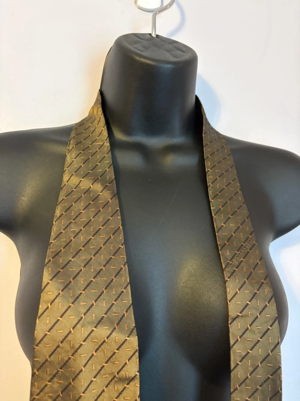 Boss Hugo Boss Satin Metallic Bronze Embroidered Geometric Silk Necktie Tie